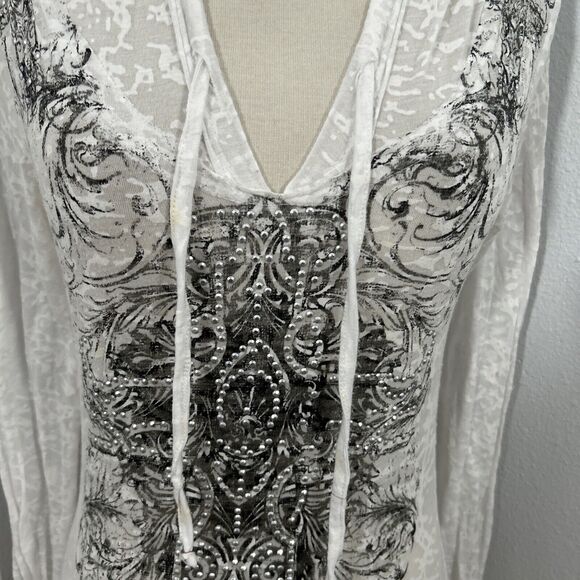 Panhandle Rock Roll T Shirt Womens Small Cowgirl Beaded Hoodie Y2K Gothic Biker - Picture 2 of 13